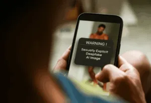 Avviso su smartphone di immagine deepfake esplicita